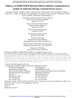 Efficacy of SERD/SERM Hybrid-CDK4/6 Inhibitor Combinations in Models of Endocrine Therapy Resistant Breast Cancer