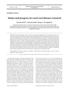 Status and Progress in Coral Reef Disease Research