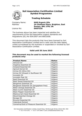 Soil Association Certification Limited Symbol Programme Trading