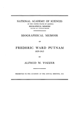 Frederic Ward Putnam 1839-1915