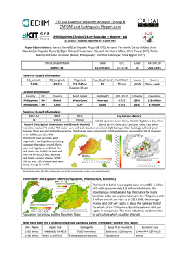 CEDIM Forensic Disaster Analysis Group & CATDAT and Earthquake-Report.Com Philippines (Bohol) Earthquake – Report #4