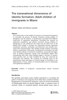 The Transnational Dimensions of Identity Formation: Adult Children of Immigrants in Miami