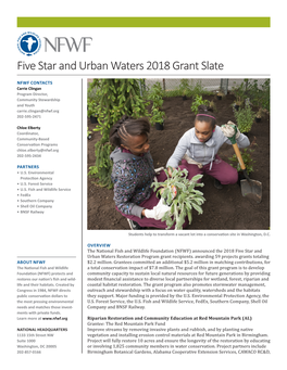 Five Star and Urban Waters 2018 Grant Slate