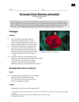 Excerpts from Romeo and Juliet by William Shakespeare C