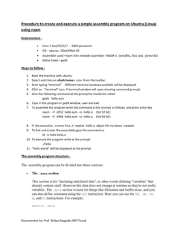 Procedure to Create and Execute a Simple Assembly Program on Ubuntu (Linux) Using Nasm