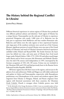 Articles the History Behind the Regional Conflict in Ukraine