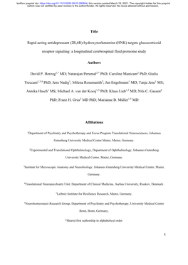 (2R,6R)-Hydroxynorketamine (HNK) Targets Glucocorticoid