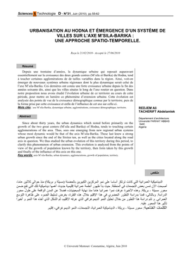 Urbanisation Au Hodna Et Émergence D'un Système De