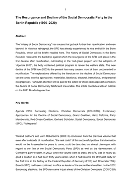 The Resurgence and Decline of the Social Democratic Party in the Berlin Republic (1990–2020)