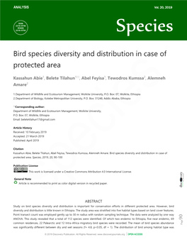 Bird Species Diversity and Distribution in Case of Protected Area