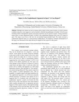 Injury to the Scapholunate Ligament in Sport “A Case Report”