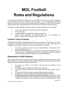 MOL 2019 Rules and Regulations