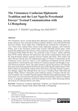 The Vietnamese Confucian Diplomatic Tradition and the Last Nguyễn Precolonial Envoys’ Textual Communication with Li Hongzhang