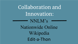 Wiki Lightning Talkcollaboration and Innovation NNLM's