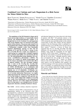 Combined Low Calcium and Lack Magnesium Is a Risk Factor for Motor Deﬁcit in Mice