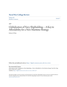 Globalization of Navy Shipbuildingâ•Fla Key to Affordability for a New