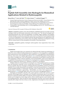 Peptide Self-Assembly Into Hydrogels for Biomedical Applications Related to Hydroxyapatite