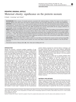 Maternal Obesity: Significance on the Preterm Neonate