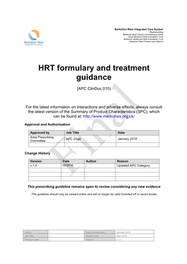 HRT Formulary and Treatment Guidance