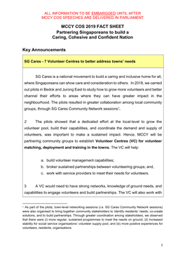 MCCY COS 2019 FACT SHEET Partnering Singaporeans to Build a Caring, Cohesive and Confident Nation