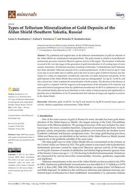 Types of Tellurium Mineralization of Gold Deposits of the Aldan Shield (Southern Yakutia, Russia)