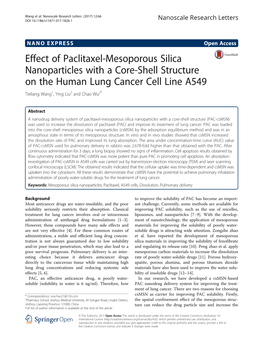 Effect of Paclitaxel-Mesoporous Silica Nanoparticles with a Core-Shell Structure on the Human Lung Cancer Cell Line A549 Tieliang Wang1, Ying Liu2 and Chao Wu2*