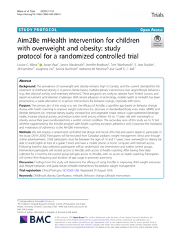 Aim2be Mhealth Intervention for Children with Overweight and Obesity: Study Protocol for a Randomized Controlled Trial Louise C