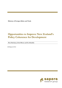 Opportunities to Improve NZ Policy Coherence for Development