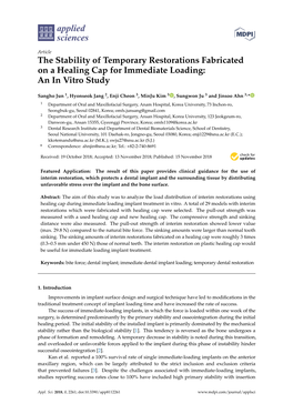 The Stability of Temporary Restorations Fabricated on a Healing Cap for Immediate Loading: an in Vitro Study