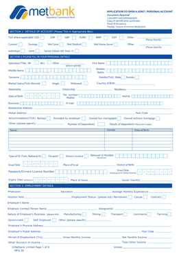 Metbank Individual Account Opening Form