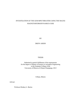 Investigation of the Gem Mpd Thruster Using the Mach2 Magnetohydrodynamics Code