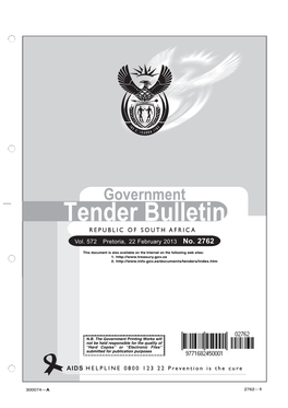 Tender Bulletin REPUBLICREPUBLIC of of SOUTH SOUTH AFRICAAFRICA Vol