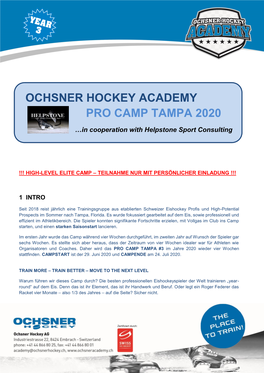 OCHSNER HOCKEY ACADEMY PRO CAMP TAMPA 2020 …In Cooperation with Helpstone Sport Consulting