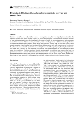 Diversity of Rhizobium-Phaseolus Vulgaris Symbiosis: Overview and Perspectives