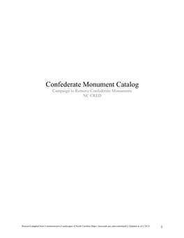 Confederate Monument Catalog Campaign to Remove Confederate Monuments NC CRED