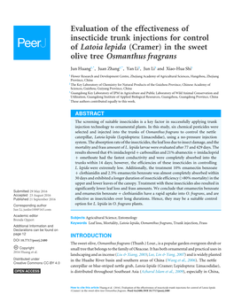 Evaluation of the Effectiveness of Insecticide Trunk Injections for Control of Latoia Lepida (Cramer) in the Sweet Olive Tree Osmanthus Fragrans