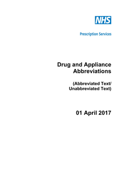 Drug and Appliance Abbreviations 01 April 2017