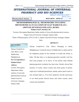 International Journal of Universal Pharmacy and Bio