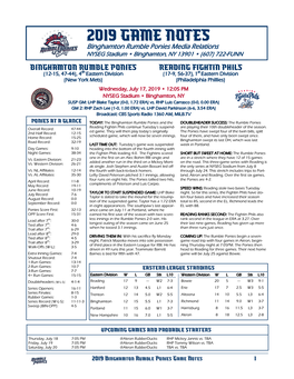 2019 Game Notes