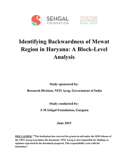 Identifying Backwardness of Mewat Region in Haryana- a Block Level