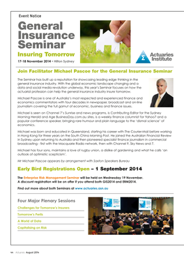 General Insurance Seminar Insuring Tomorrow 17-18 November 2014 • Hilton Sydney