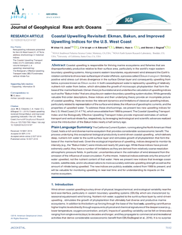 Coastal Upwelling Revisited: Ekman, Bakun, and Improved 10.1029/2018JC014187 Upwelling Indices for the U.S