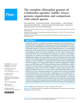 The Complete Chloroplast Genome of Colobanthus Apetalus (Labill.) Druce: Genome Organization and Comparison with Related Species