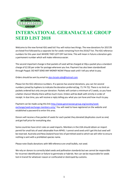 International Geraniaceae Group Seed List 2018