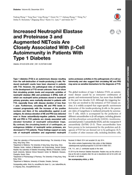 Increased Neutrophil Elastase and Proteinase 3 and Augmented Netosis Are Closely Associated with B-Cell Autoimmunity in Patients with Type 1 Diabetes