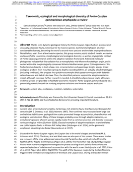 Taxonomic, Ecological and Morphological Diversity Of