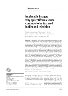 Implacable Images: Why Epileptiform Events Continue to Be Featured in ﬁlm and Television