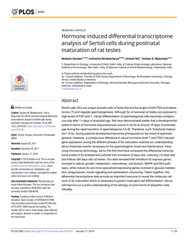 Hormone Induced Differential Transcriptome Analysis of Sertoli Cells During Postnatal Maturation of Rat Testes