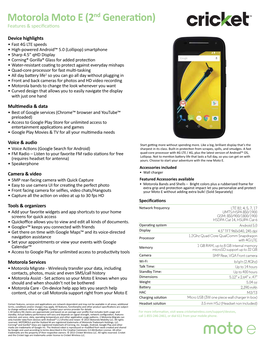 Motorola Moto E (2Nd Generation) Features & Speciﬁcations