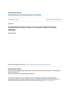 Isolated Sacred Value Theory: an Account of Moral Conative Attitudes